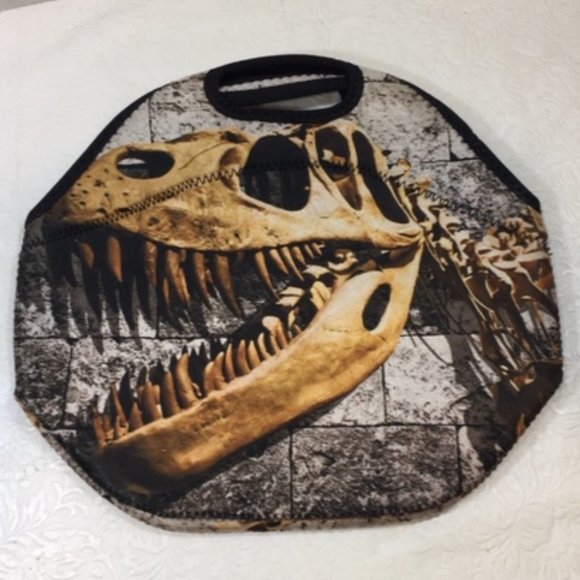 Tyrannosaurus Rex Skeleton Next to Stone Wall Neoprene Lunch Bag 12x6.5x10.5 - Picture 12 of 16